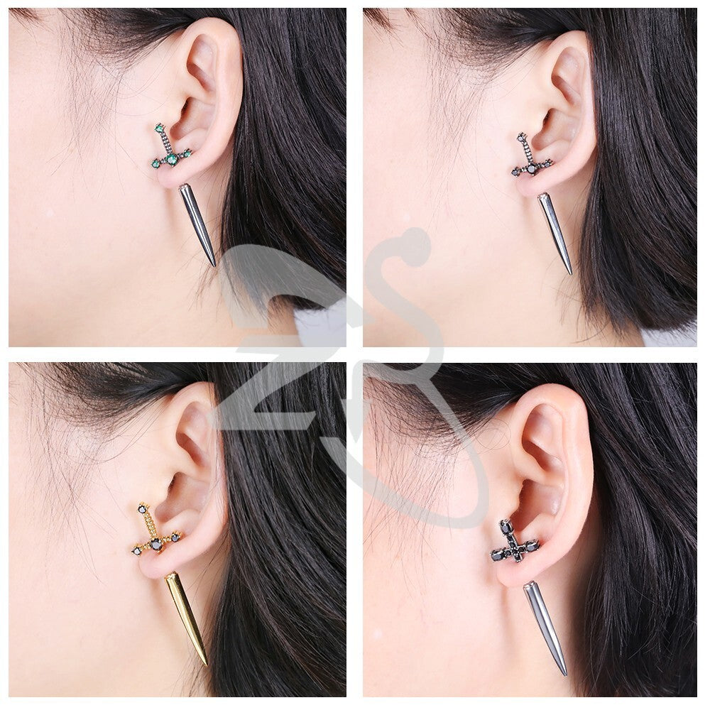 2pc/ 1 set (Gold) Sword Dagger Earrings