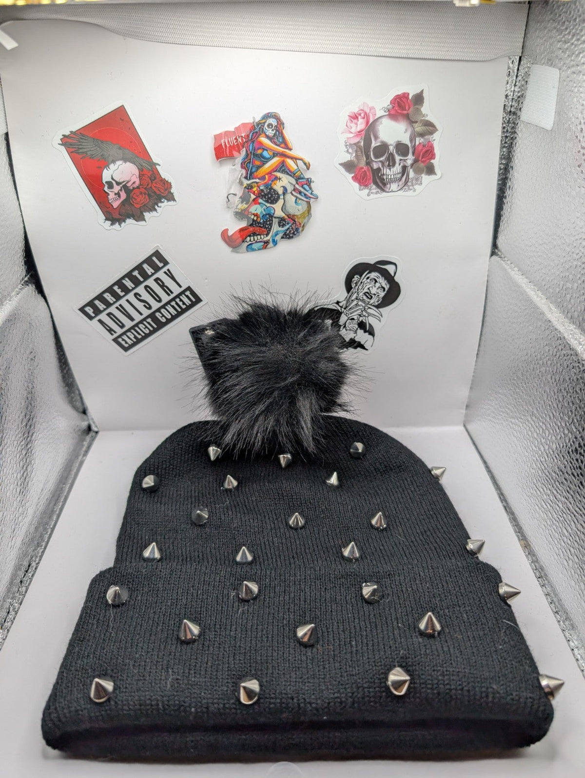 emo goth style spiked Beanie with pom pom-1