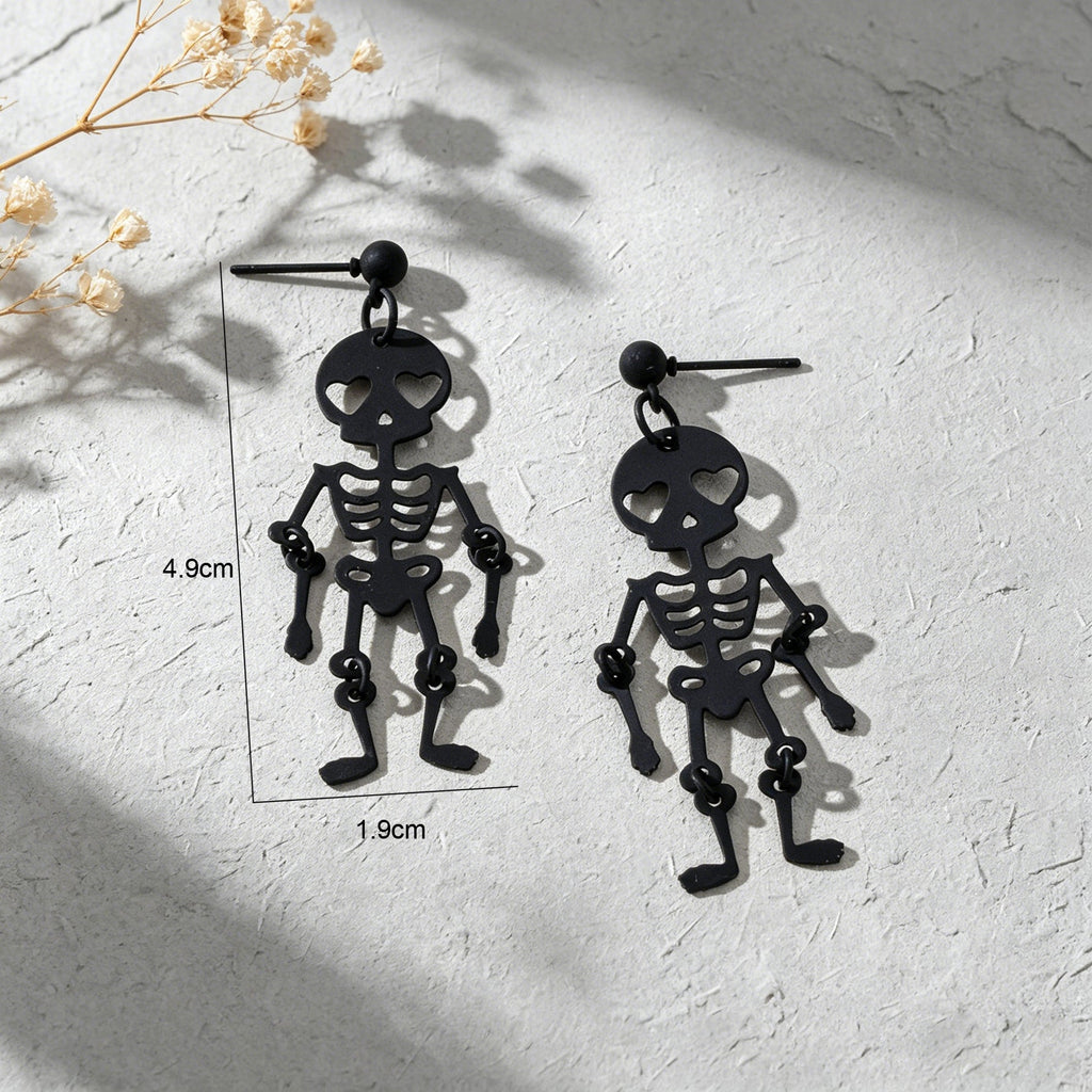 Black Skeleton Punk Party Earrings Gothic Hip Hop Jewellery Skull Bone Earrings