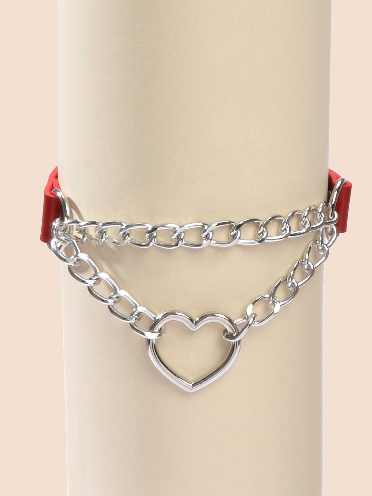 Double Layer Chunky Silver Chain Heart Charm Sexy Leather Choker Grunge Collar