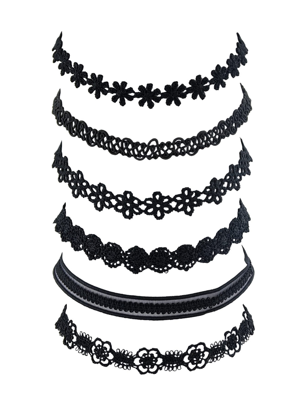 6 pcs 90s Black Lace Flower Retro Tattoo Choker Set Necklaces Punk Gothic Collar