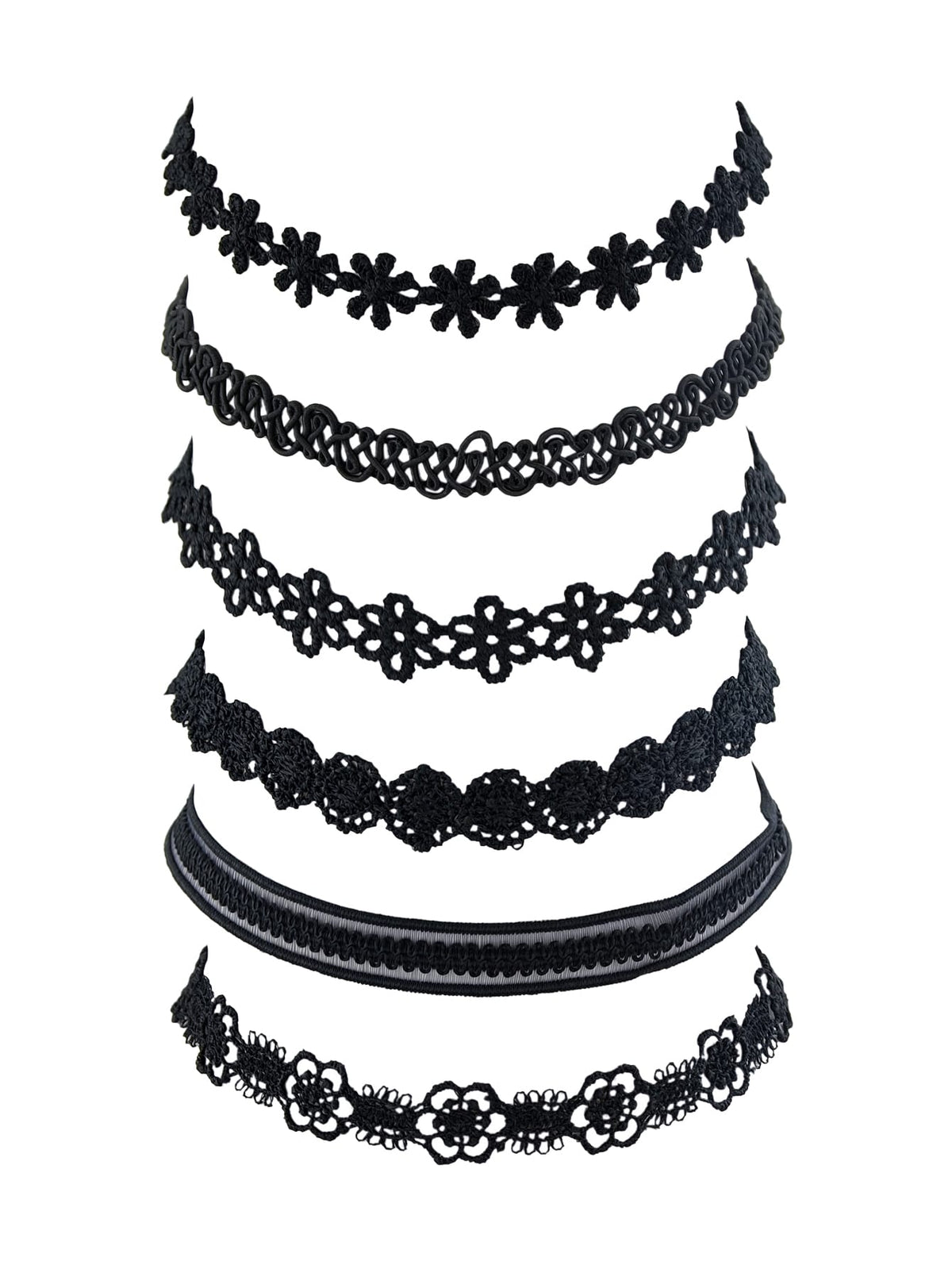 6 pcs 90s Black Lace Flower Retro Tattoo Choker Set Necklaces Punk Gothic Collar