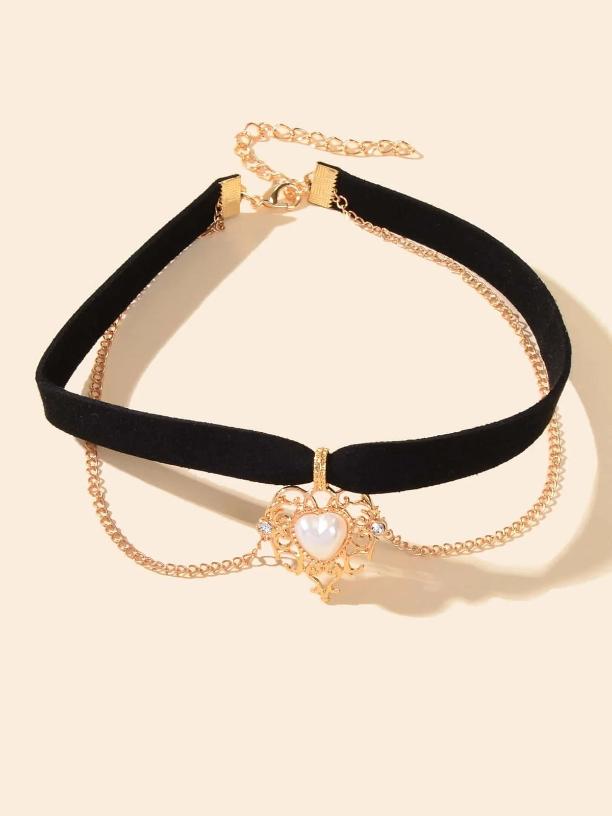 90s Gold Chain Heart Charm Black Retro Tattoo Choker Necklace Teen Grunge Collar