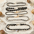Black Elastic 5pcs Lace Flower Triangle Charm Boho Gothic 90s Tattoo Choker Gift