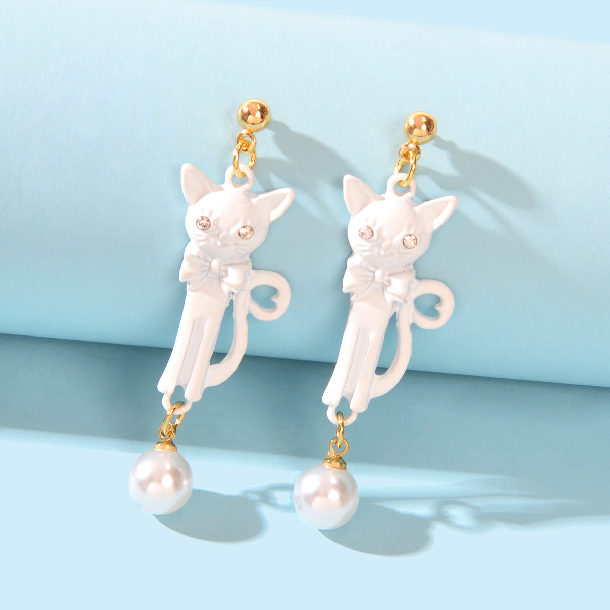 Funny Personality Creative Animal White Black Long Cat Dangling Element Earrings
