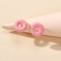 Lovely Pink Enamel Donuts Cute Stud Lightweight Earrings Dainty Women Girl Gift