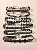 6 pcs 90s Black Lace Flower Retro Tattoo Choker Set Necklaces Punk Gothic Collar