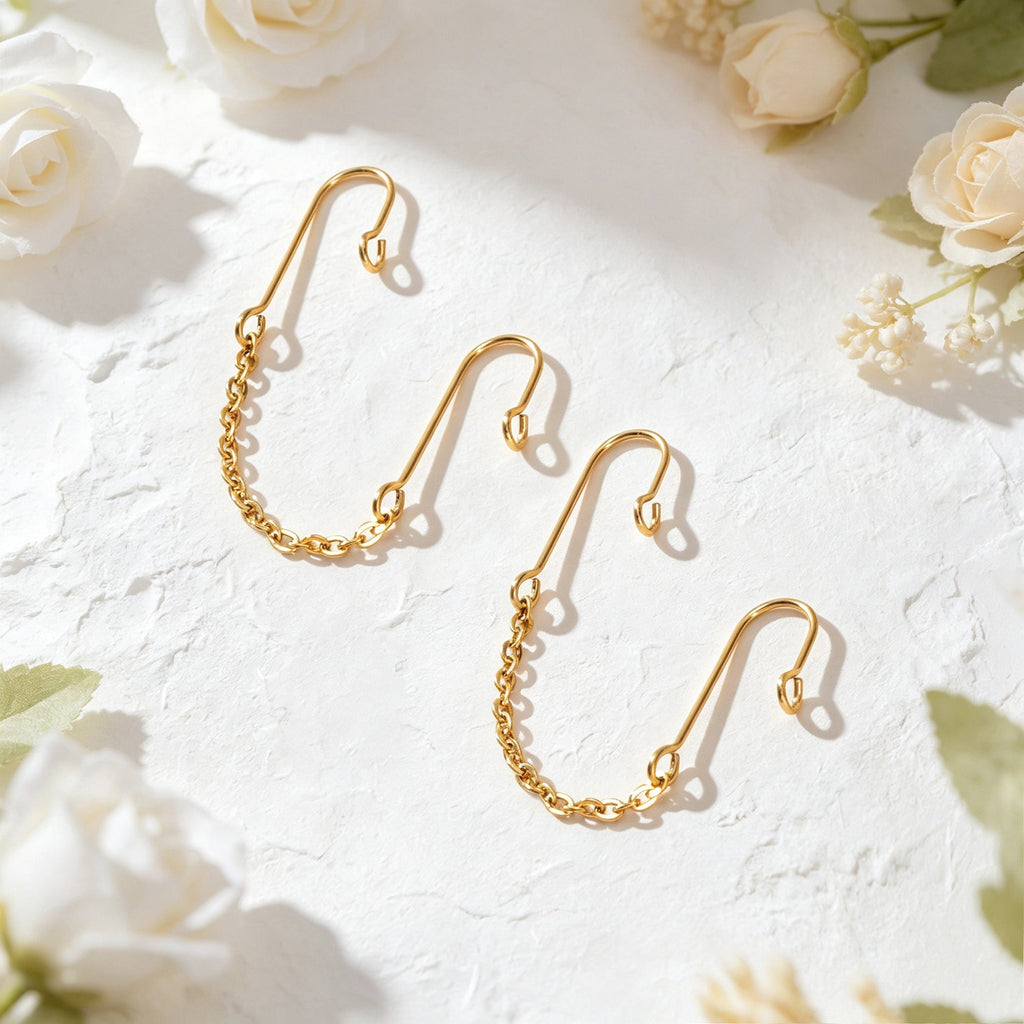 Dainty Linked Chain Ear Cuff No Piercing Silver Gold Cartilage Ear Clip Earrings