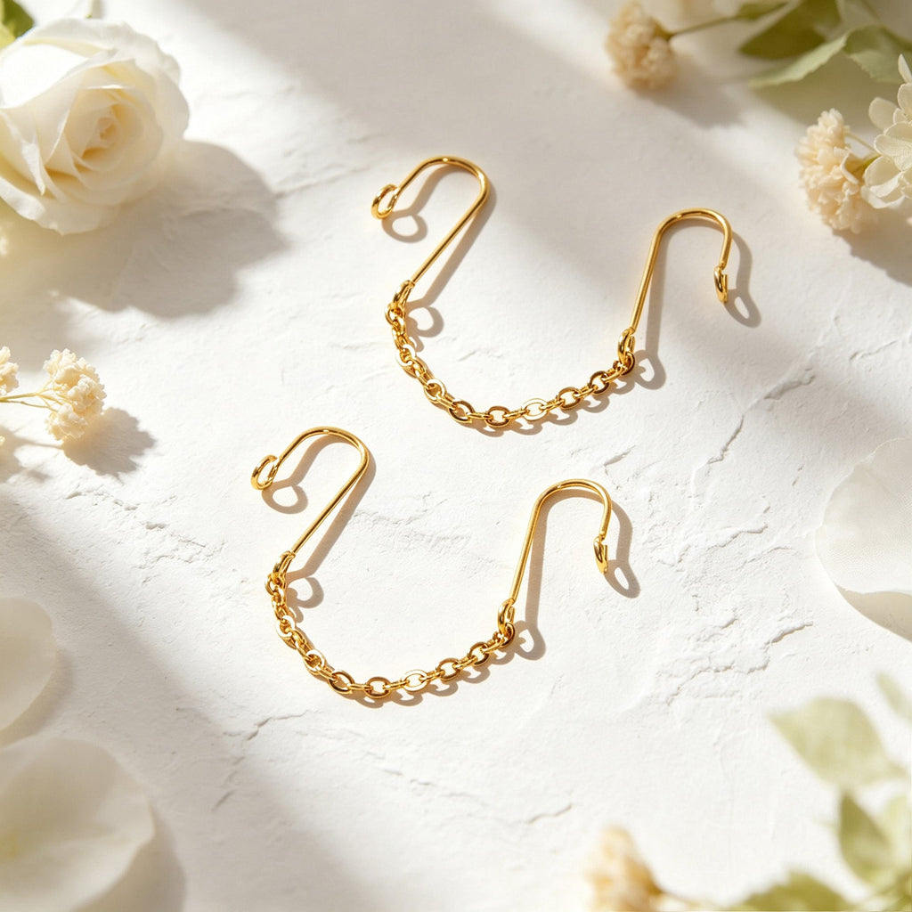 Dainty Linked Chain Ear Cuff No Piercing Silver Gold Cartilage Ear Clip Earrings