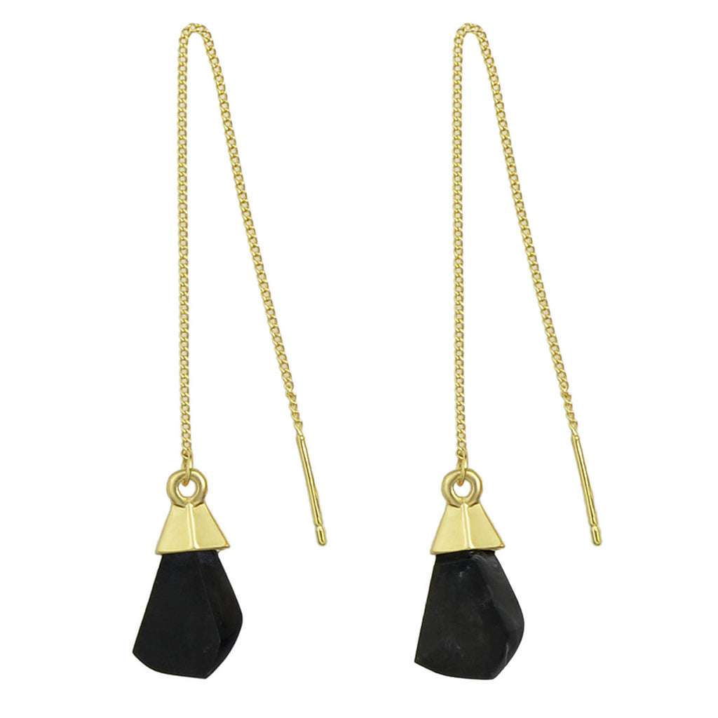Ethnic American Jewellery Long Chain Black White Stone Boho Chic Dangle Earrings