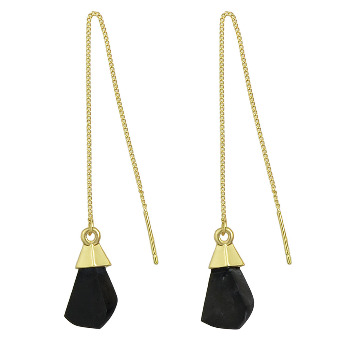 Ethnic American Jewellery Long Chain Black White Stone Boho Chic Dangle Earrings