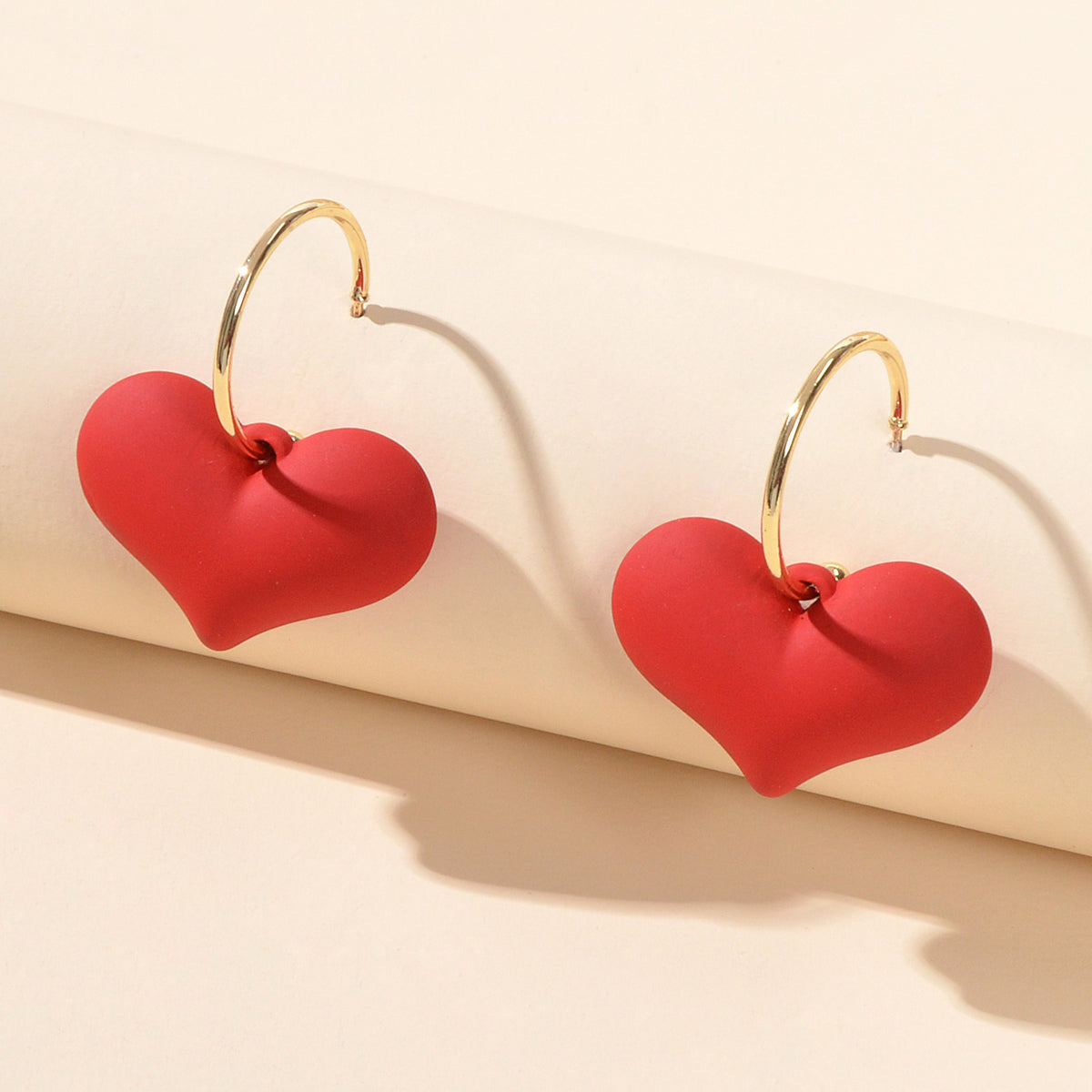 Perfect Red Black Heart Charm Dangle Hoop Pierced Hypoallergenic Women Earrings