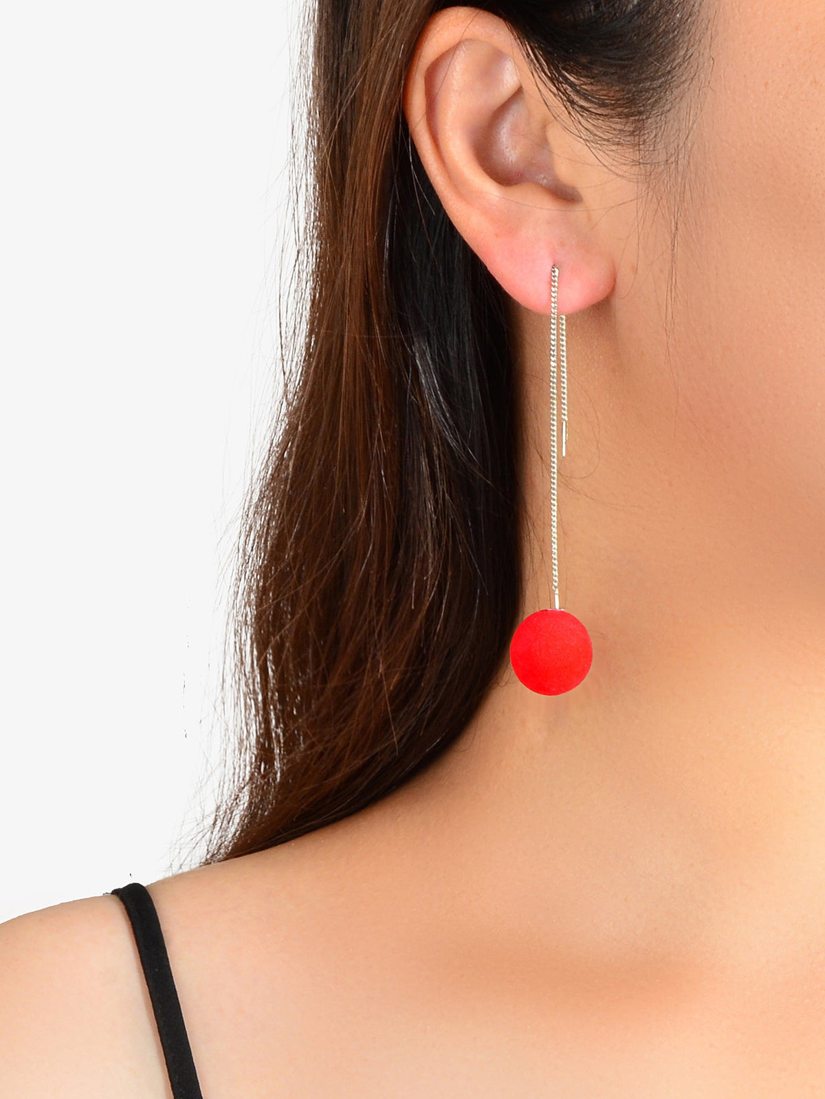 Female Jewelry Silver Long Chain Black Red Ball Dangle Earrings Trendy Accessory