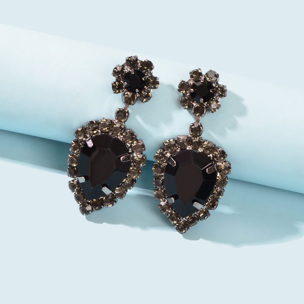 Luxurious Rhinestone Black Water Drop Dangle Earrings Wedding Prom Jewelry Gifts