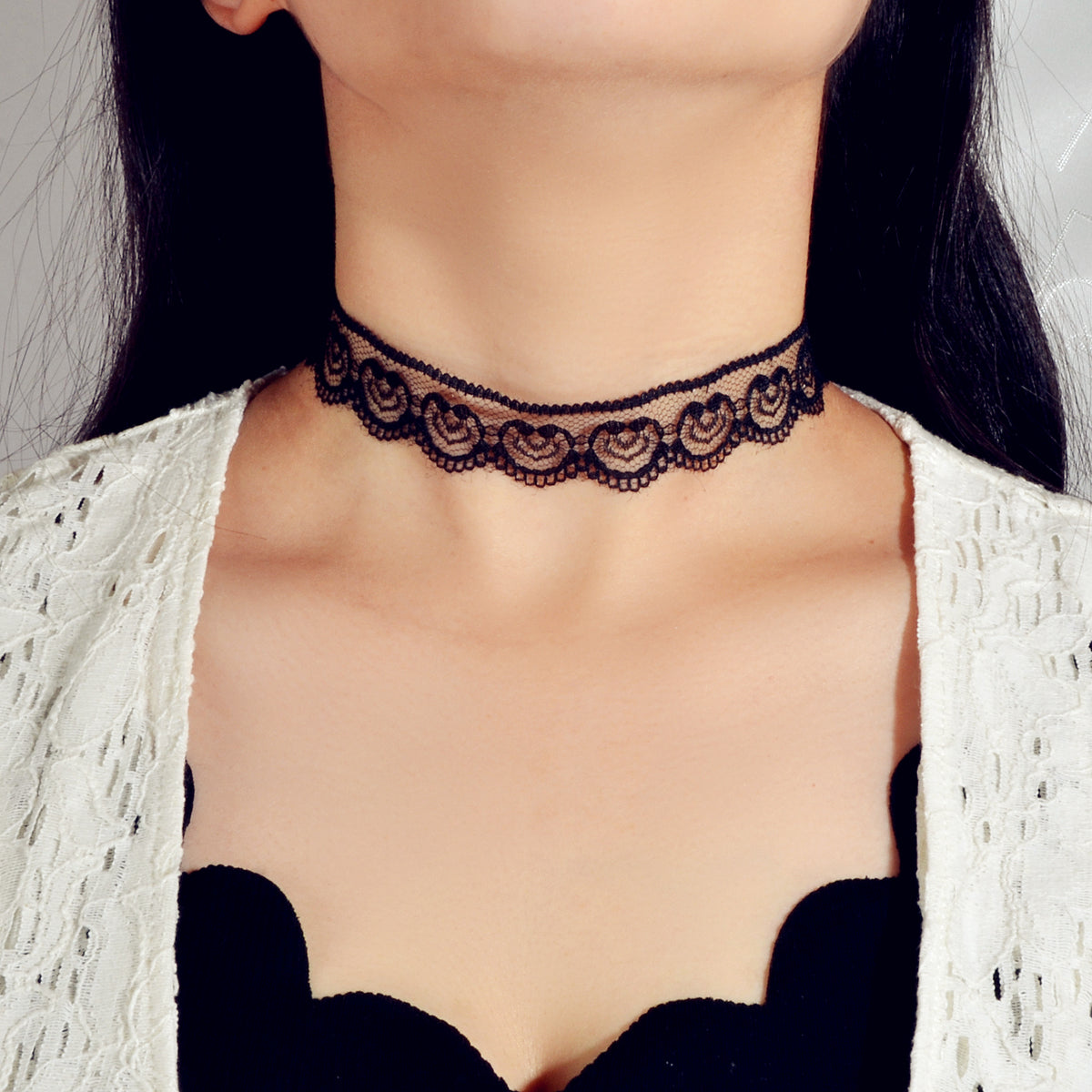 Gothic Jewelry Black Lace Hollow Geometric 90s Tattoos Choker Necklace Collar