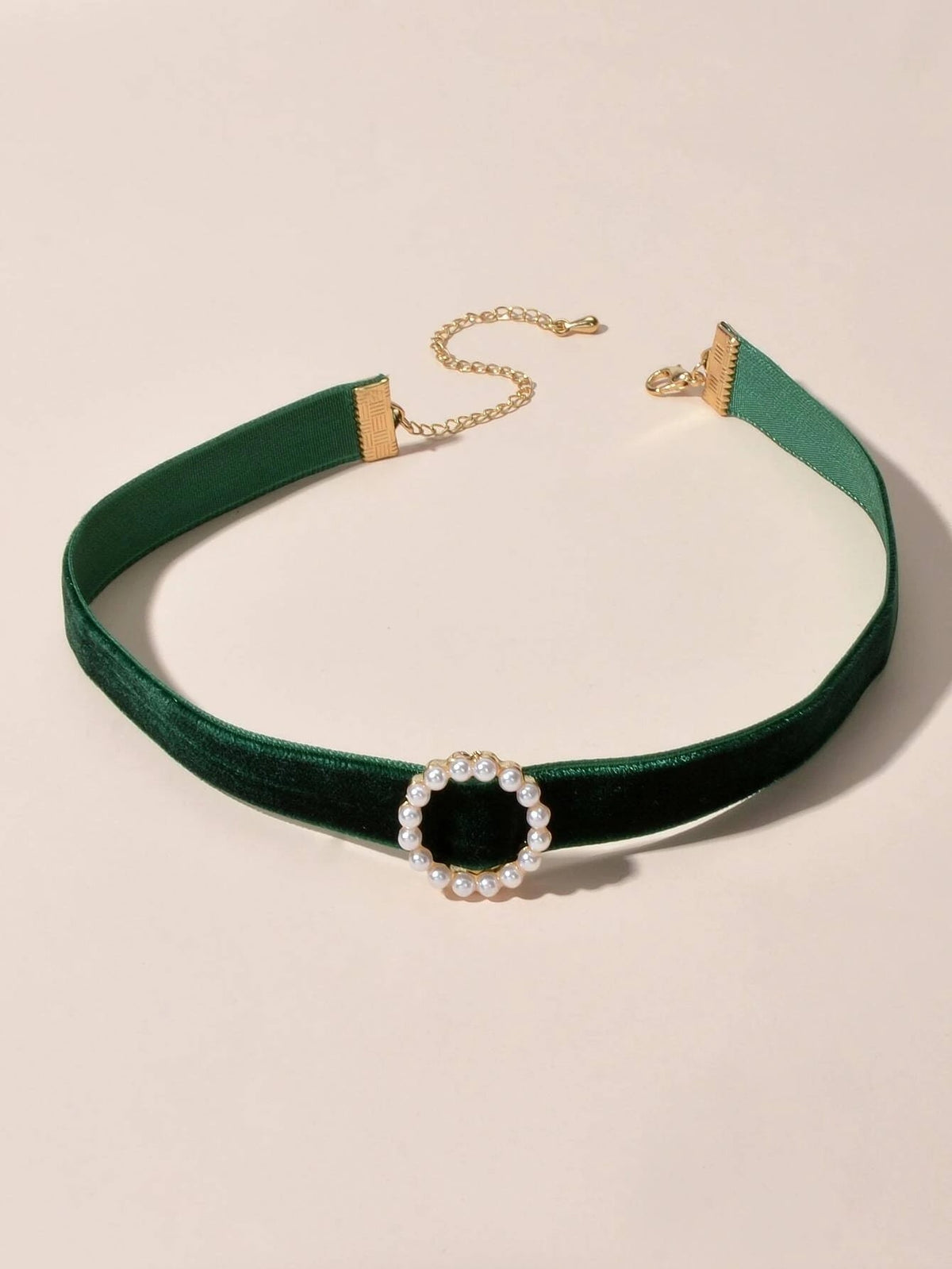 Retro Jewellery Pearl Decor Green Black Red Velvet Choker Necklace Accessories