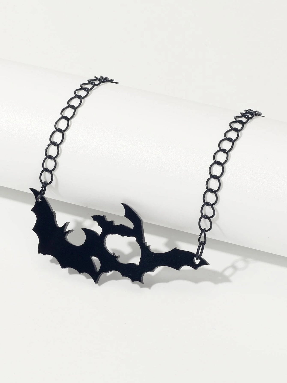 Halloween Jewellery Black Acrylic Bat Statement Pendant Punk Necklace Accessory