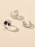 3 pcs Rock Style Silver Geometric Ear Cuff Earrings set Teens Clip on Jewellery