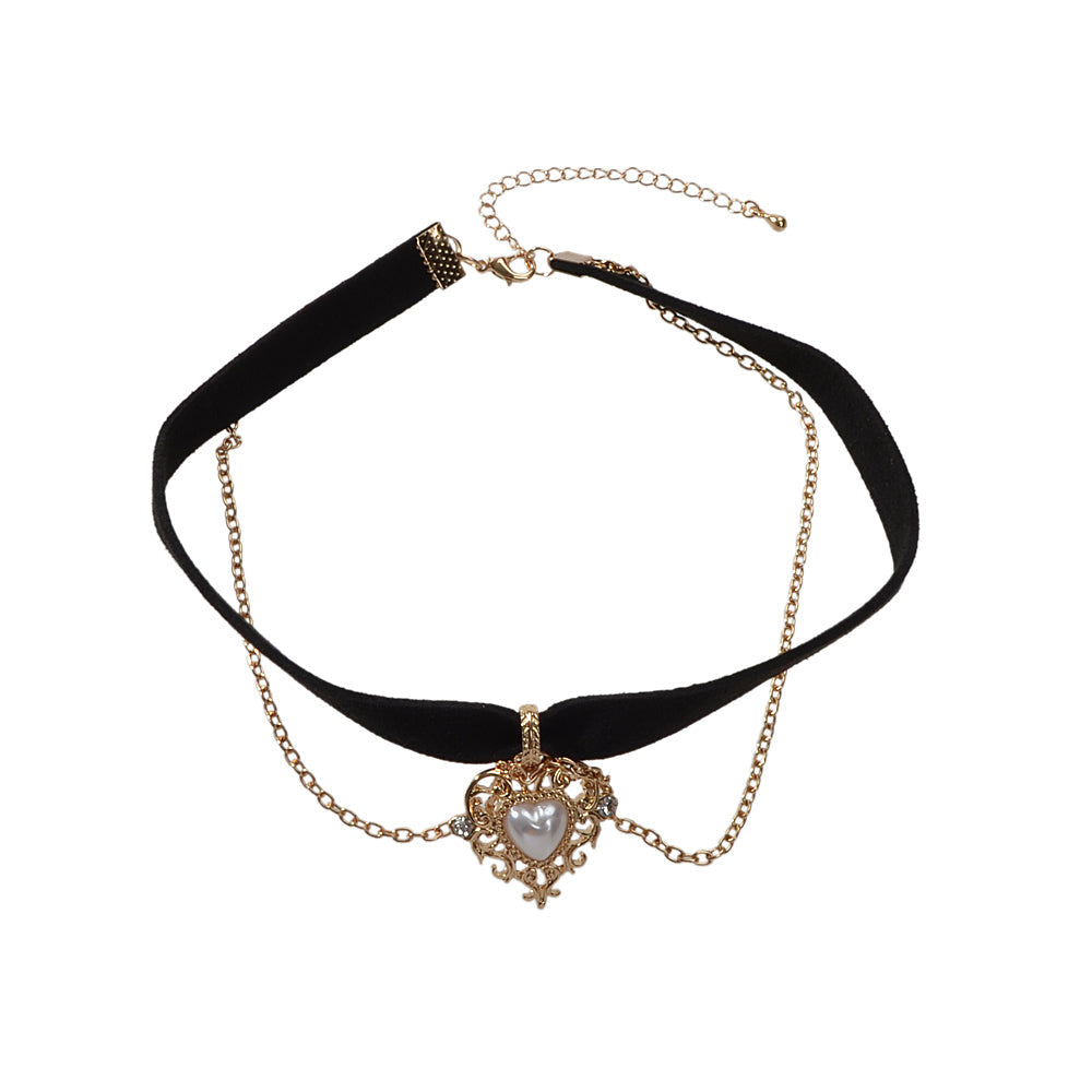 90s Gold Chain Heart Charm Black Retro Tattoo Choker Necklace Teen Grunge Collar