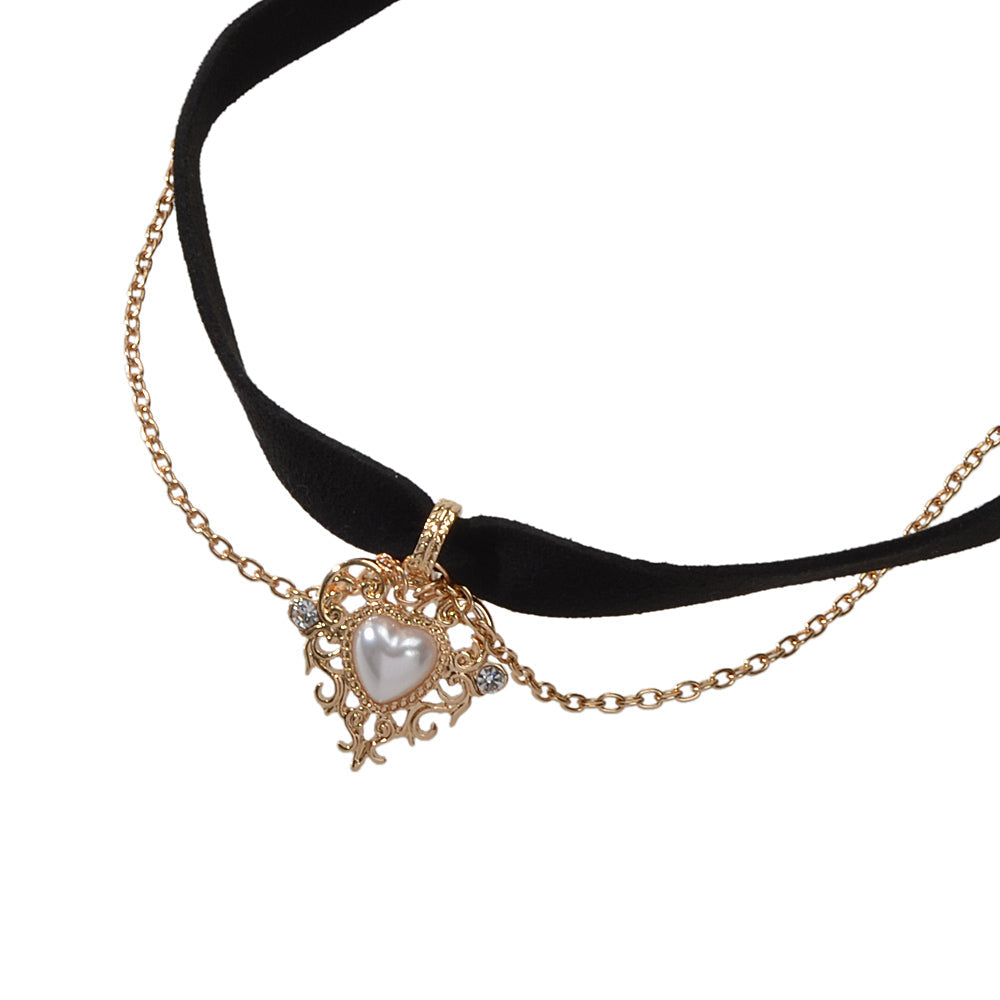 90s Gold Chain Heart Charm Black Retro Tattoo Choker Necklace Teen Grunge Collar