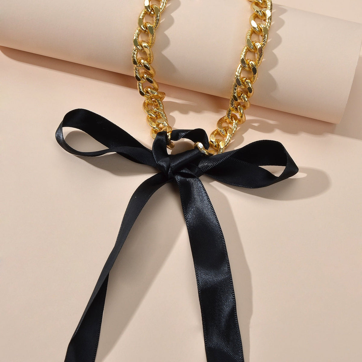 Punk Retro Chain Black White Long Ribbon Bowknot Collar Choker Women Necklace