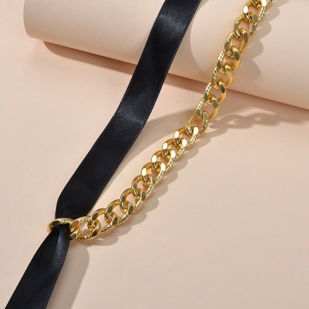 Punk Retro Chain Black White Long Ribbon Bowknot Collar Choker Women Necklace