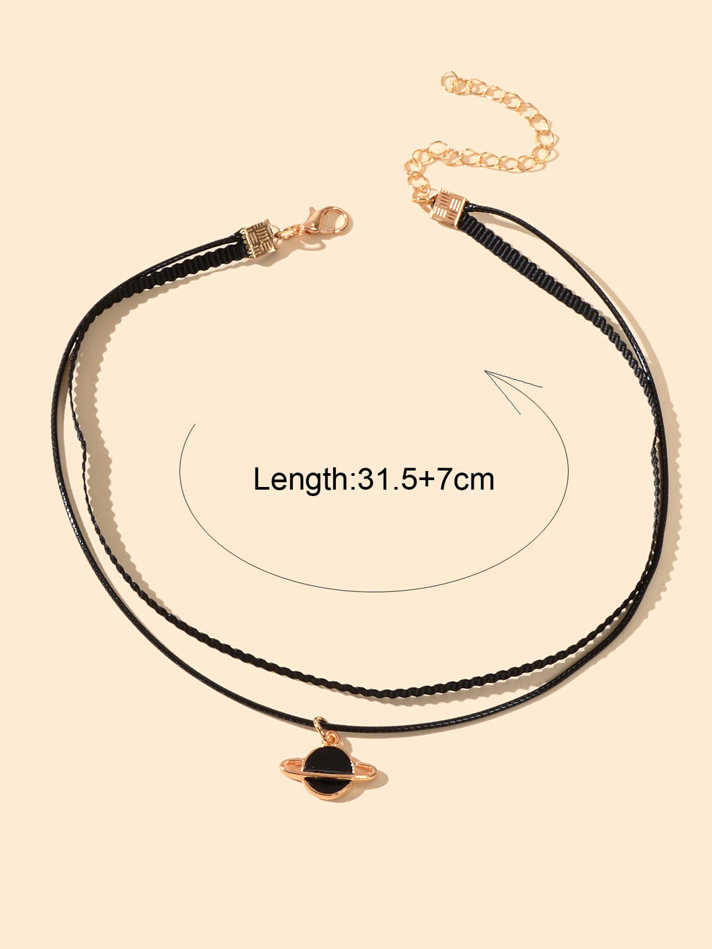 90s Gothic Planet Charm Black Rope Layered Necklace Tattoo Choker Grunge Collar