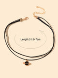 90s Gothic Planet Charm Black Rope Layered Necklace Tattoo Choker Grunge Collar