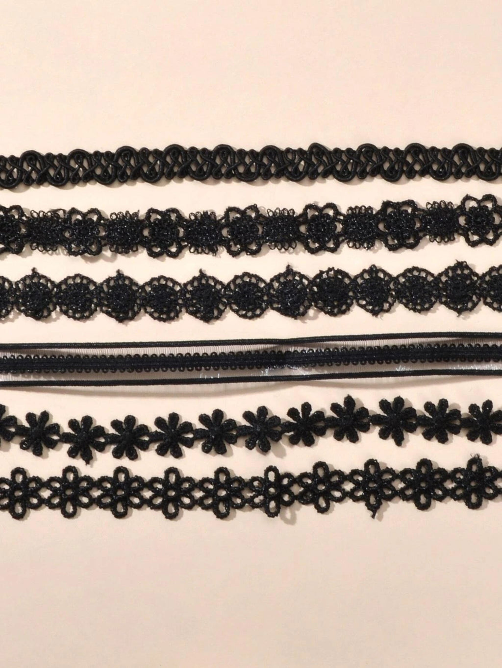 6 pcs 90s Black Lace Flower Retro Tattoo Choker Set Necklaces Punk Gothic Collar