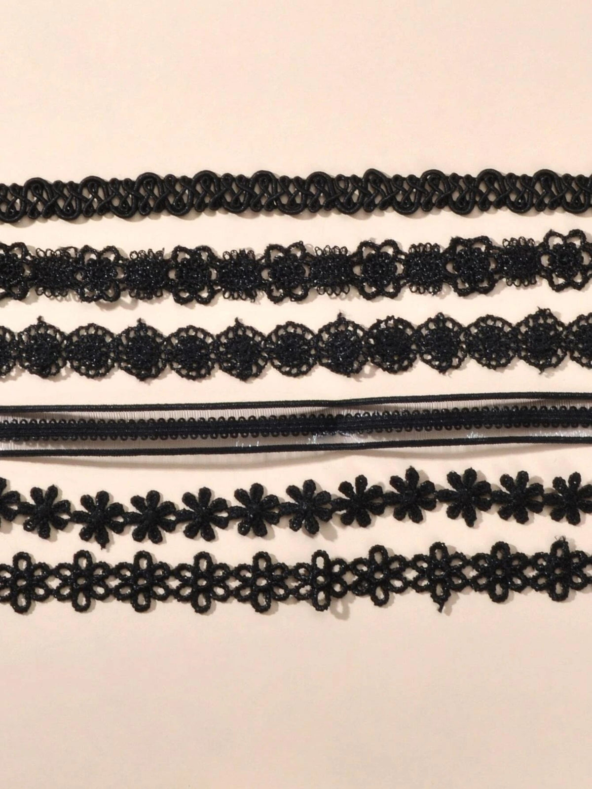 6 pcs 90s Black Lace Flower Retro Tattoo Choker Set Necklaces Punk Gothic Collar
