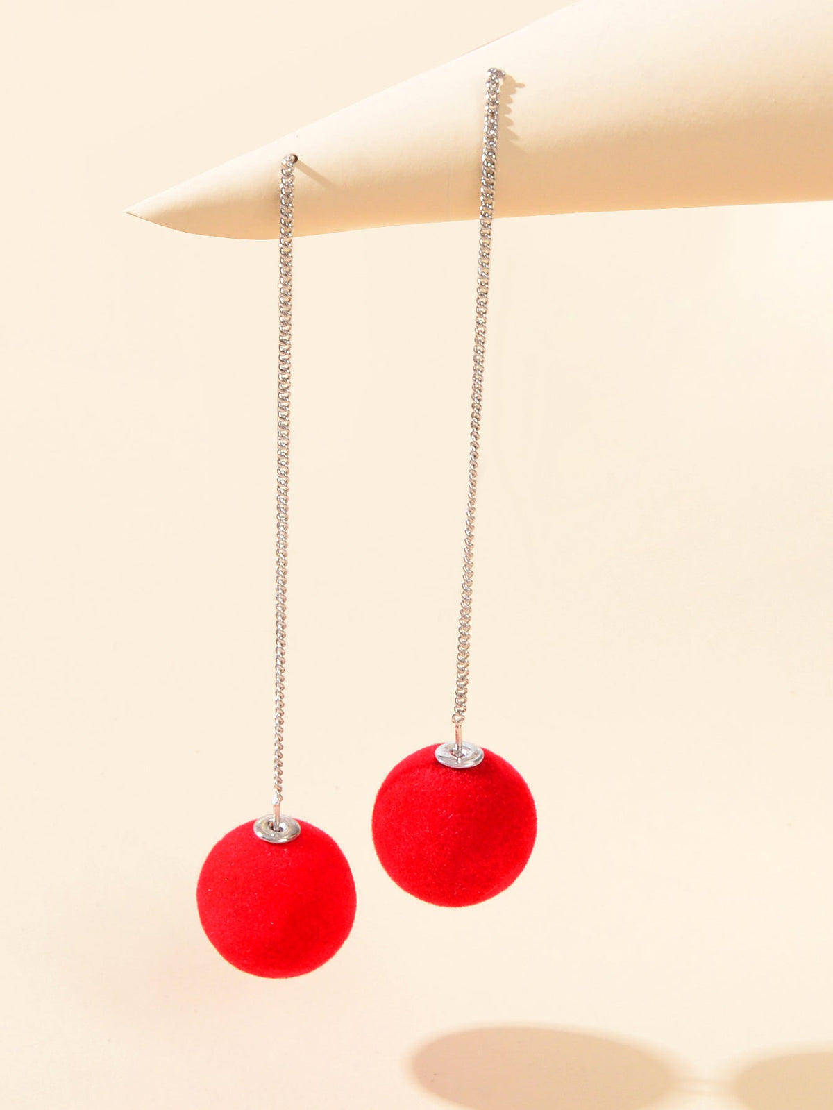 Female Jewelry Silver Long Chain Black Red Ball Dangle Earrings Trendy Accessory