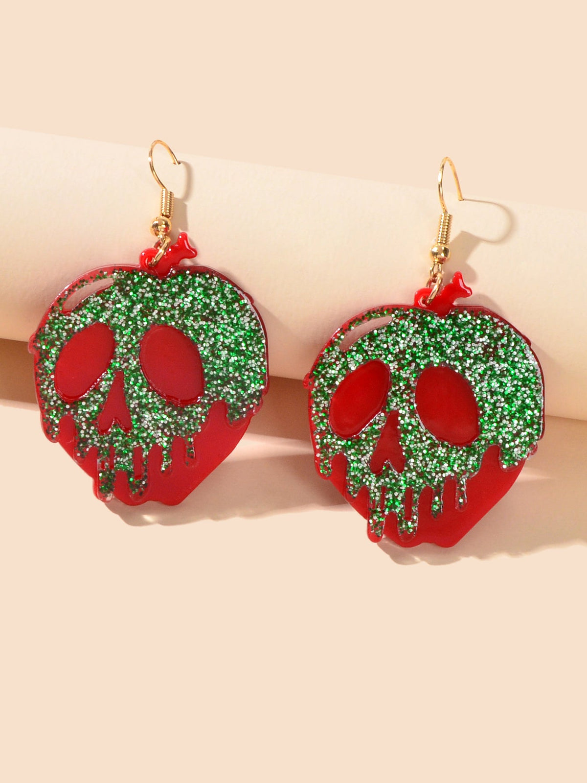 Halloween Gothic Punk Green Red Acrylic Skull Statement Dangle Hook Earrings