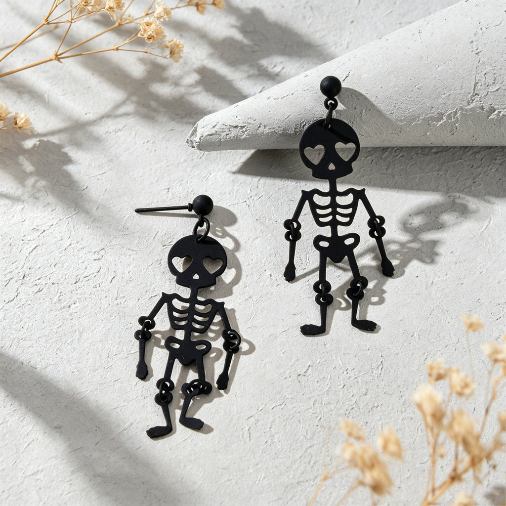 Black Skeleton Punk Party Earrings Gothic Hip Hop Jewellery Skull Bone Earrings