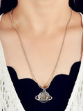 Goth HipHop Style Antique Silver Popcorn Chain Star Planet Pendant Punk Necklace-0