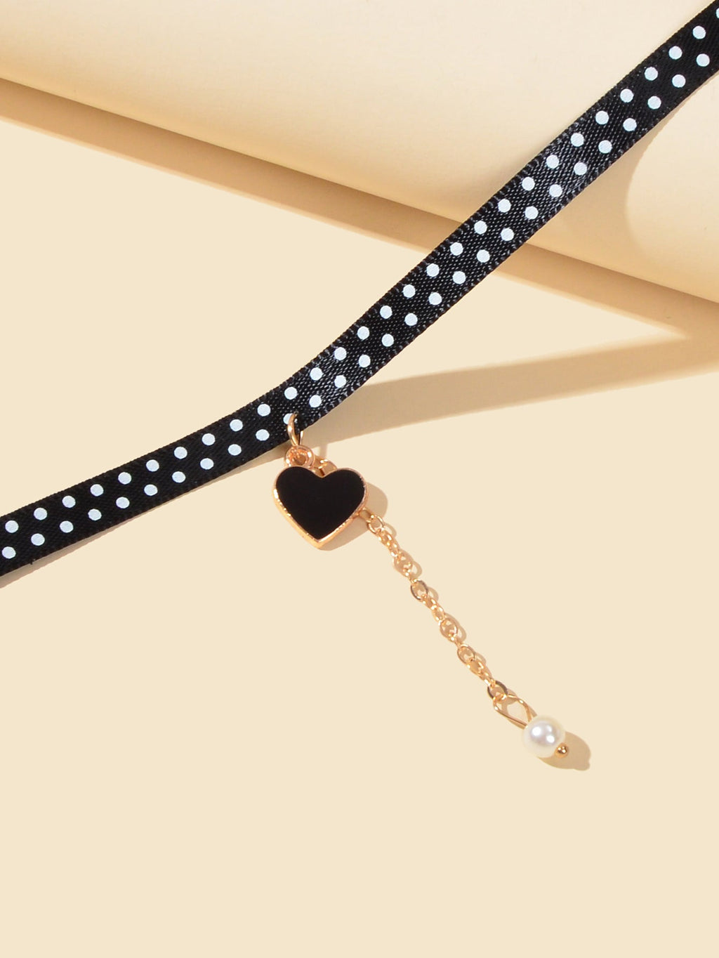 Retro 90s Dots Black Ribbon Collar Tattoo Choker Heart Charm Gold Chain Necklace