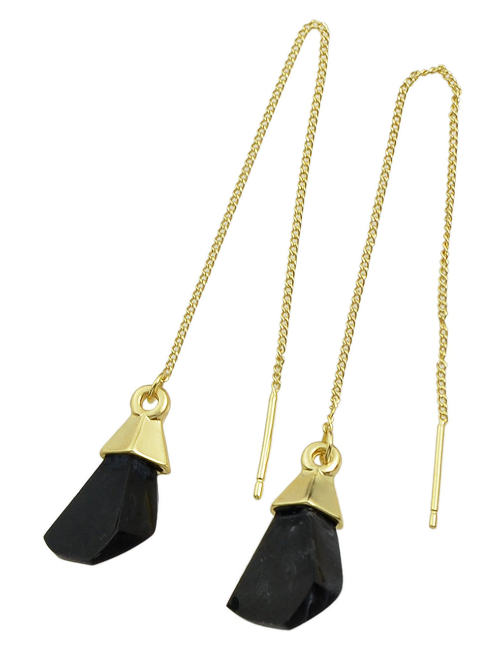 Ethnic American Jewellery Long Chain Black White Stone Boho Chic Dangle Earrings