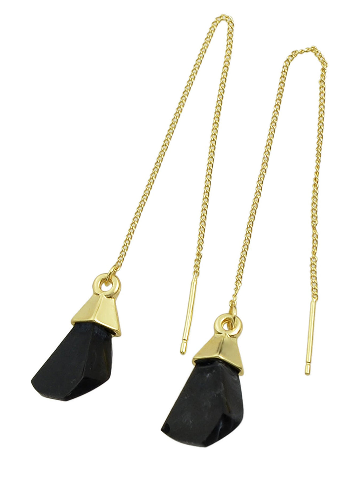 Ethnic American Jewellery Long Chain Black White Stone Boho Chic Dangle Earrings