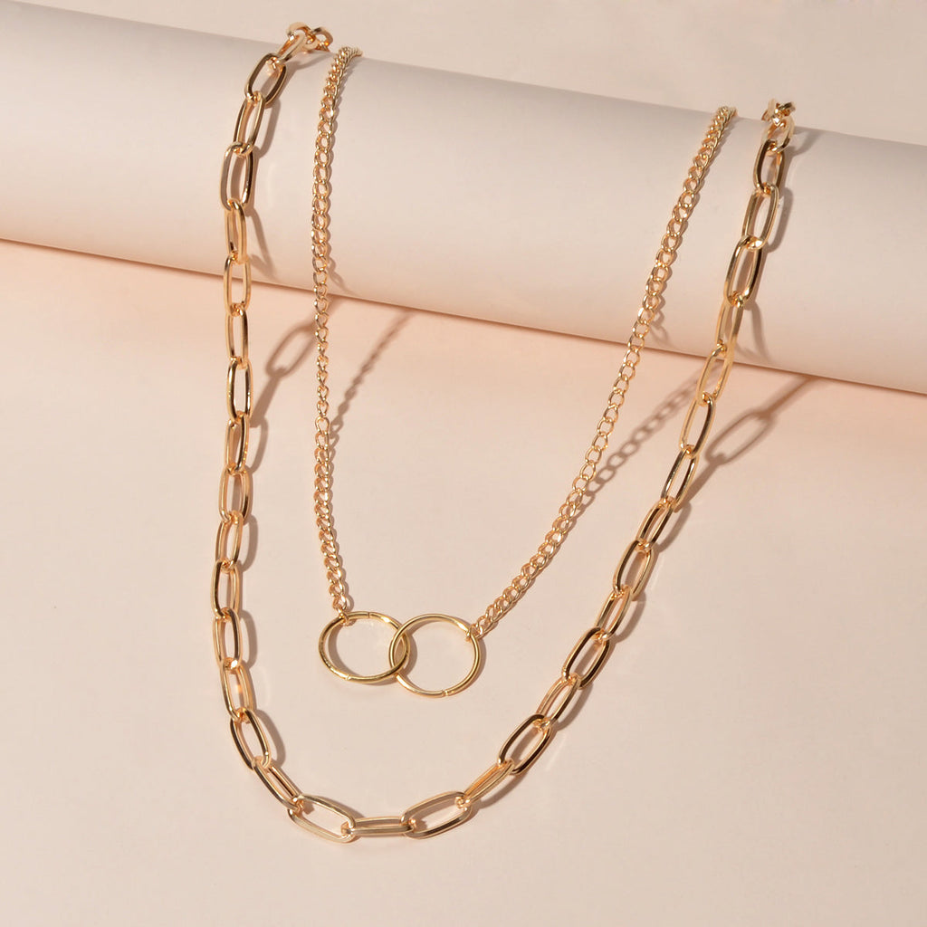 Punk Style 2 pcs Gold Chain Circle Pendant Necklace Wholesale Price Accessories