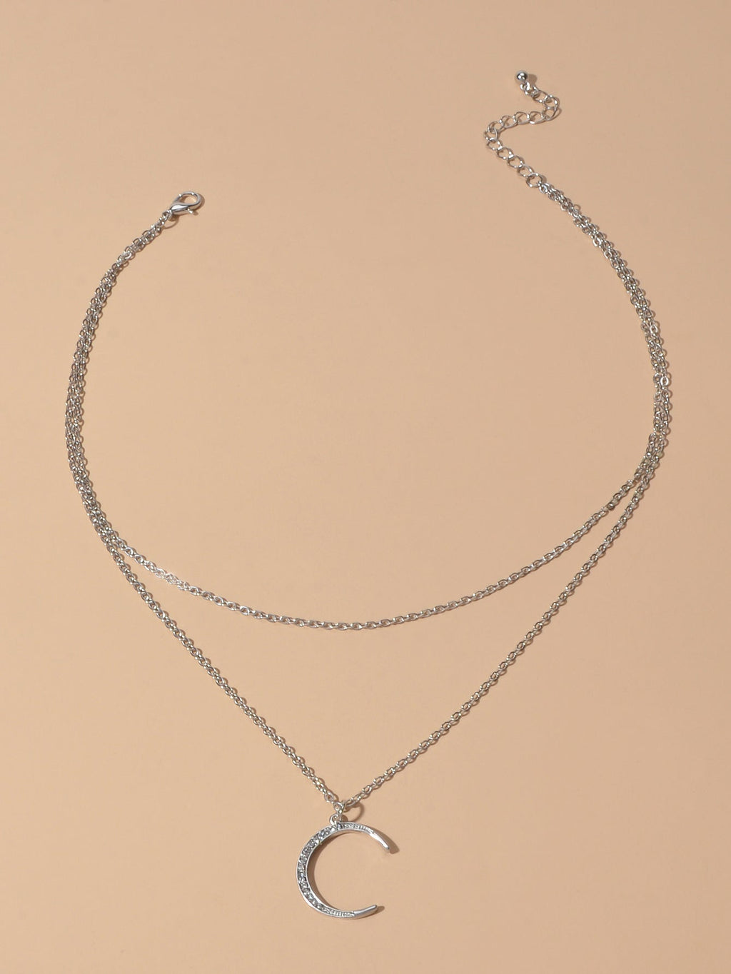 Women Accessories Double layer Chain with Rhinestone Moon Charm Trendy Necklace