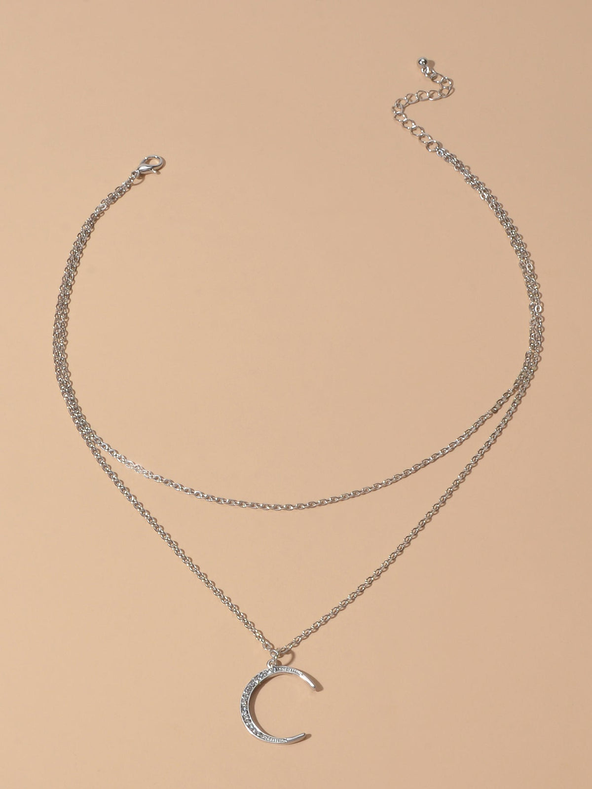Women Accessories Double layer Chain with Rhinestone Moon Charm Trendy Necklace