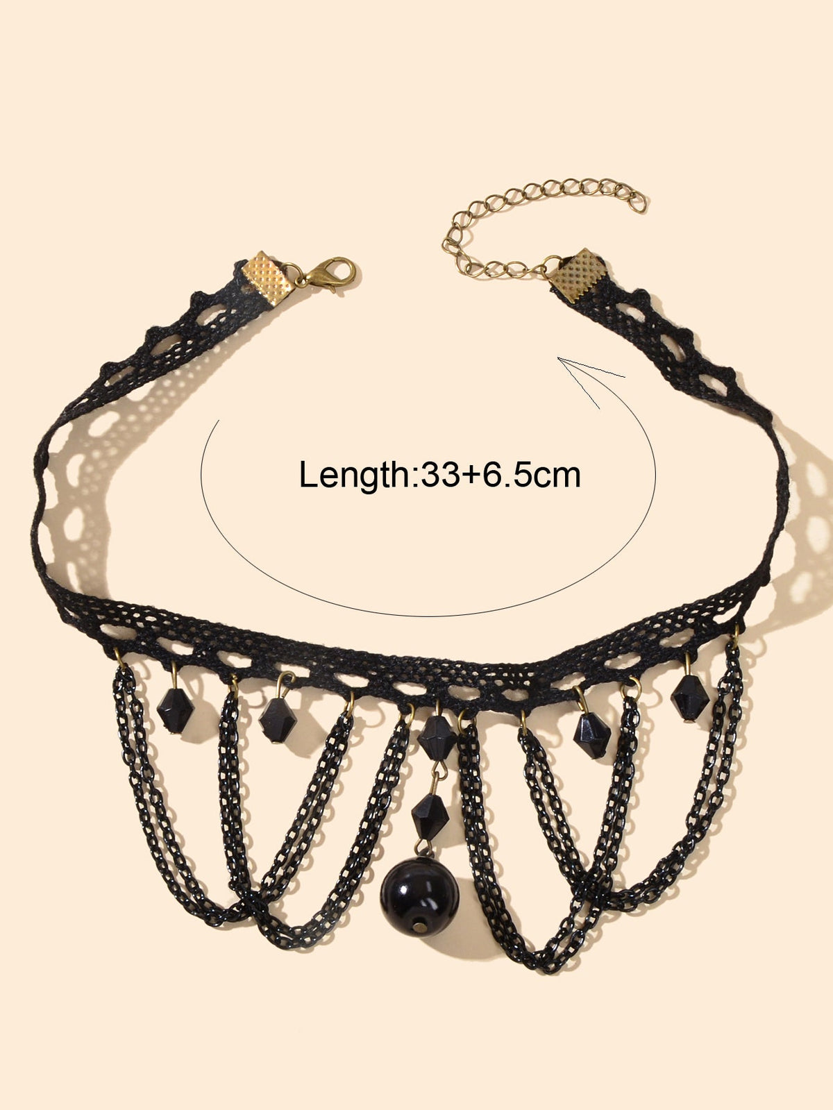 Halloween Retro Necklace Black Bead Charm Lace Neck Tassel Chain Collar Choker