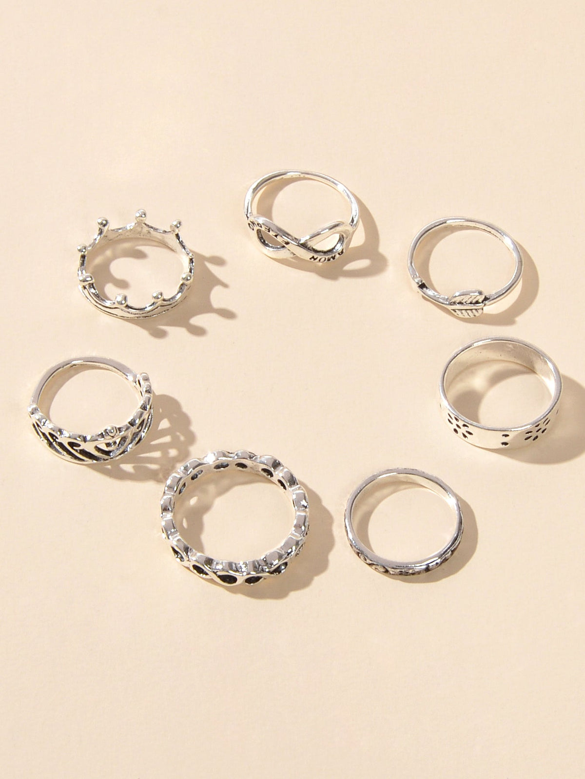 7 pcsTribal Ethnic Crown Arrow Infinity Midi Finger Knuckle Multiple Rings set