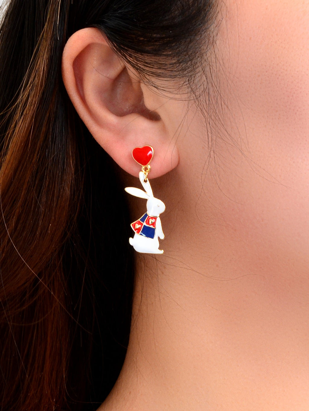 Cute Love Heart Bowknot Bunny Earrings Dangling Rabbit Stud Happy Easter Gift