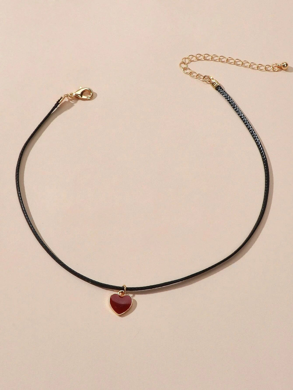 Fashion Jewellery Black Pu Leather Chain Red Heart Charm Women Choker Necklace