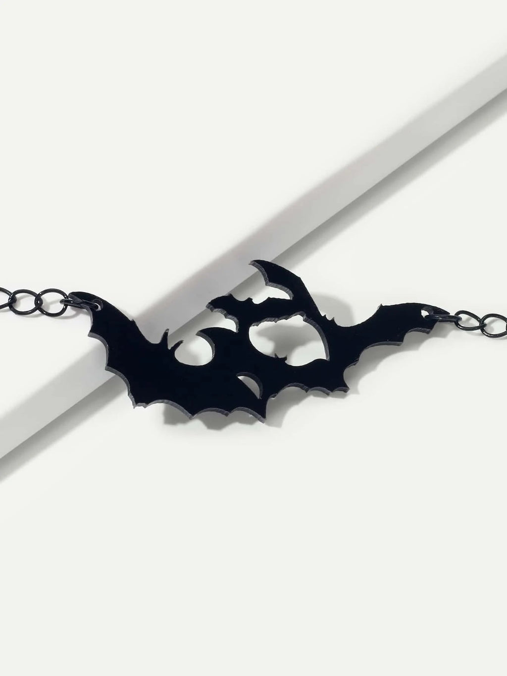 Halloween Jewellery Black Acrylic Bat Statement Pendant Punk Necklace Accessory