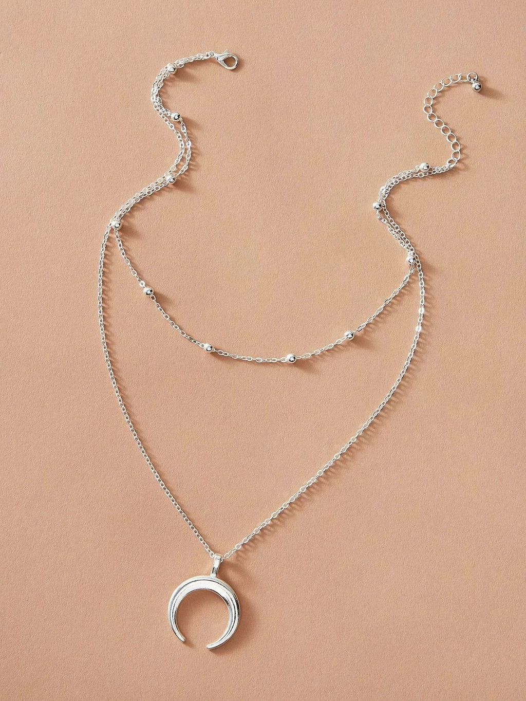 Double layer Silver Chain Moon Pendant Necklace Accessories Horn Collar Gift