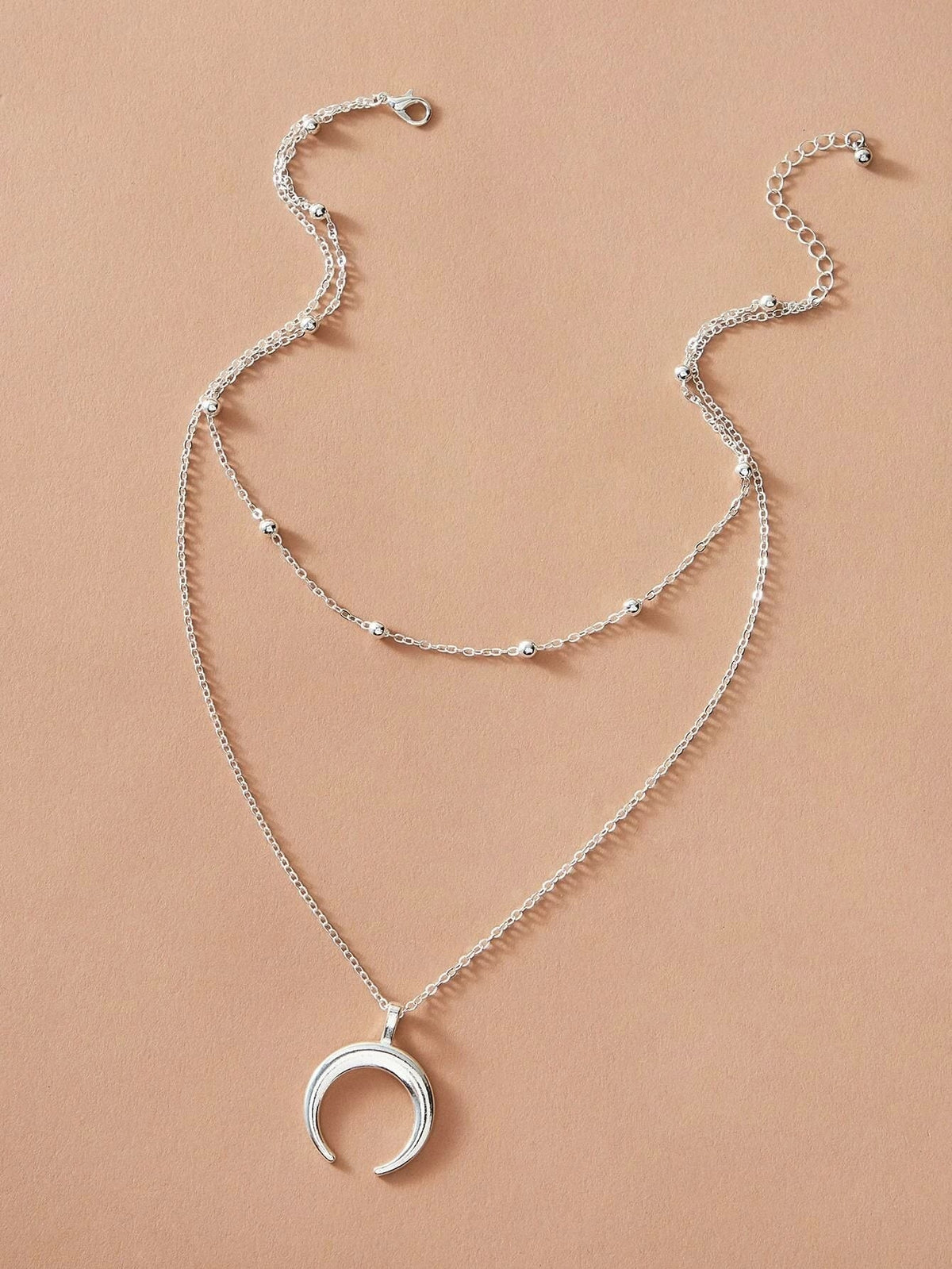 Double layer Silver Chain Moon Pendant Necklace Accessories Horn Collar Gift