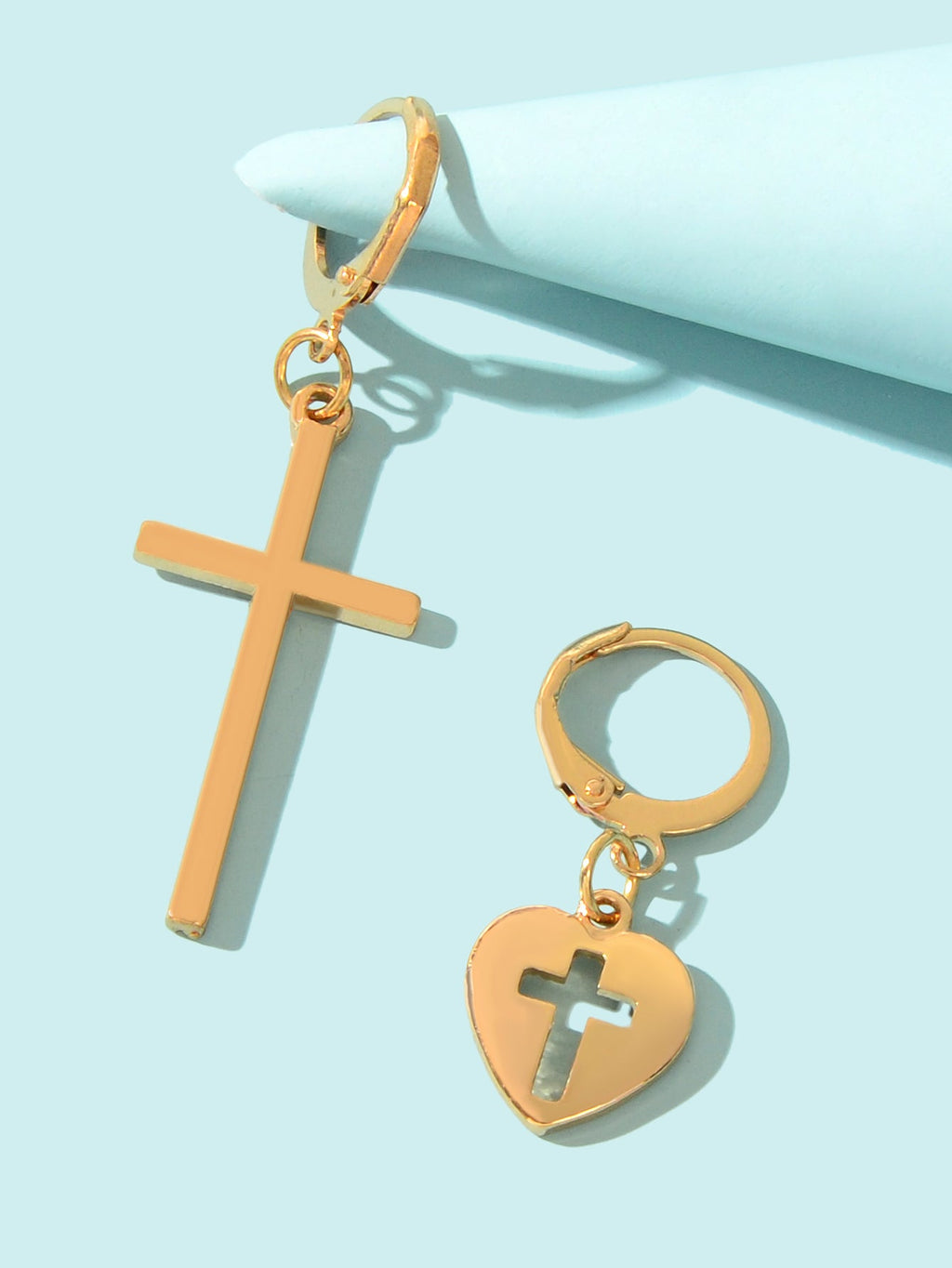 Women Girls Cross Love Heart Shaped Huggie Earrings Christmas Gift Jewellery