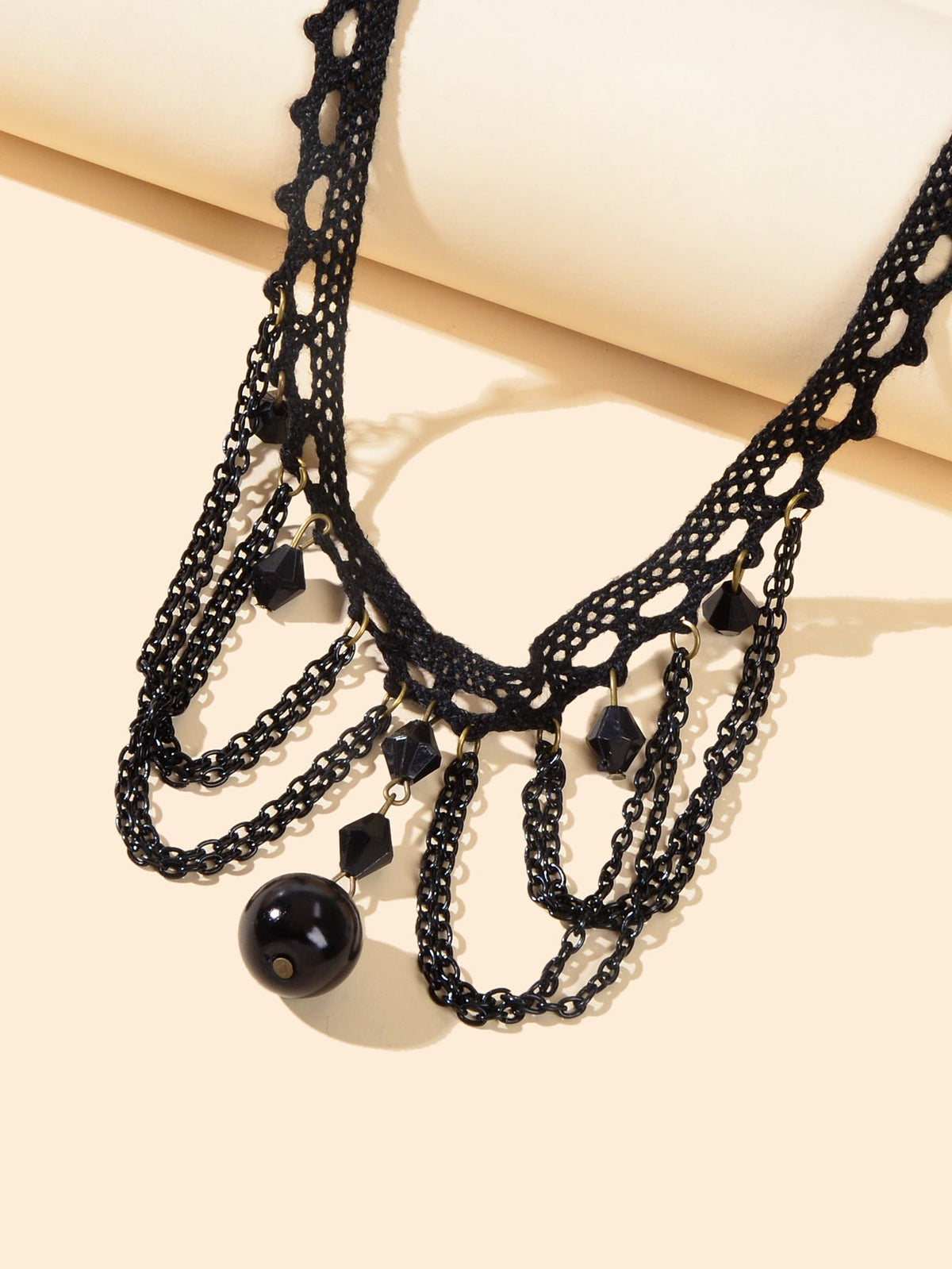 Halloween Retro Necklace Black Bead Charm Lace Neck Tassel Chain Collar Choker