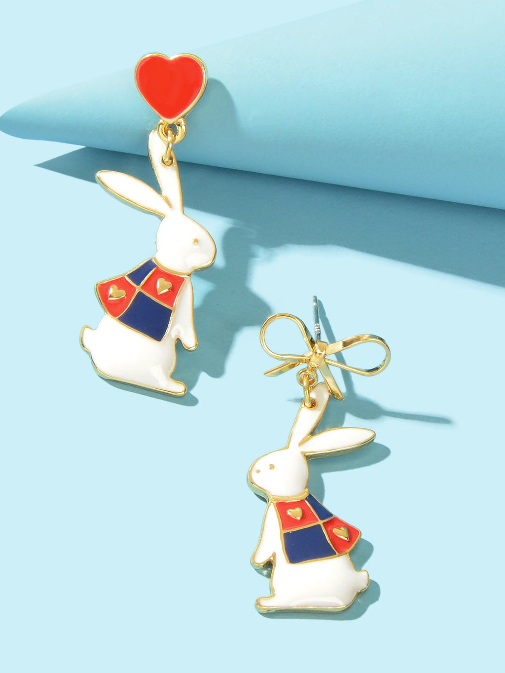 Cute Love Heart Bowknot Bunny Earrings Dangling Rabbit Stud Happy Easter Gift